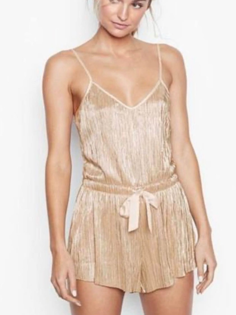 Victoria's Secret Metallic Gold Plissé Romper